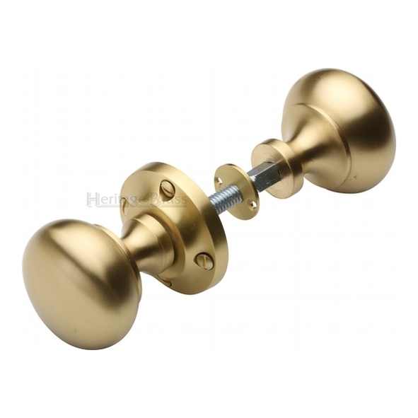 RIM V980-SB • Satin Brass • Heritage Brass Victoria Rim Knobs On Round Roses